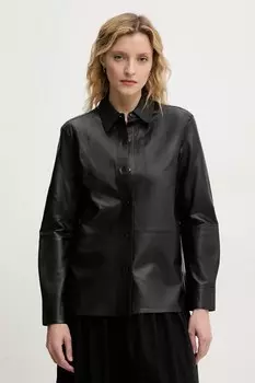Кожаная рубашка Theory, черный