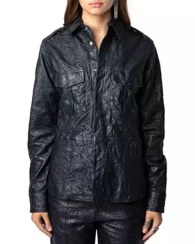 Кожаная рубашка Zadig & Voltaire Taska Cuir Froisse, синий