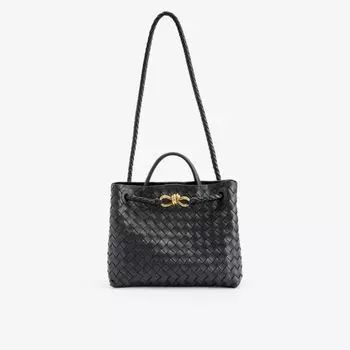 Кожаная сумка Andiamo intrecciato с верхней ручкой Bottega Veneta, черный