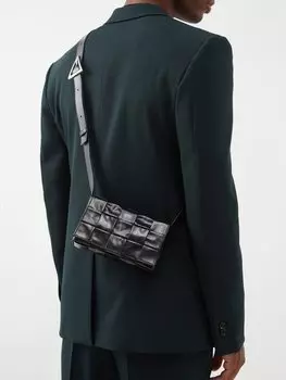 Кожаная сумка через плечо cassette Bottega Veneta, черный