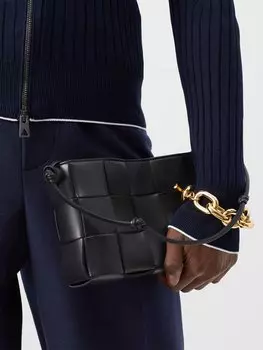 Кожаная сумка через плечо cassette intrecciato Bottega Veneta, черный