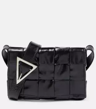 Кожаная сумка через плечо Cassette Mini Bottega Veneta, черный