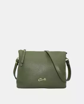 Кожаная сумка через плечо Emotion на молнии Cats, темно-зеленый