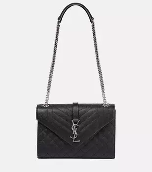 Кожаная сумка через плечо Envelope среднего размера Saint Laurent, черный