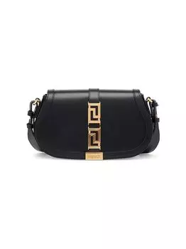 Кожаная сумка через плечо Greca Goddess Versace, черный