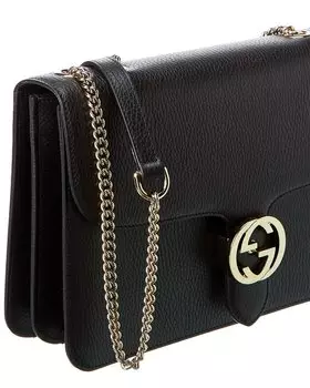 Кожаная сумка через плечо Gucci Interlocking G, черный