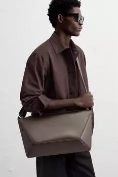 Кожаная сумка через плечо l ZARA, коричневый