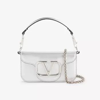 Кожаная сумка через плечо Lco с V-образным логотипом Valentino Garavani, серебряный