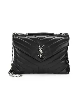Кожаная сумка через плечо Loulou Matelass среднего размера Saint Laurent, черный