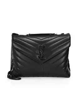 Кожаная сумка через плечо Loulou Matelass среднего размера Saint Laurent, черный