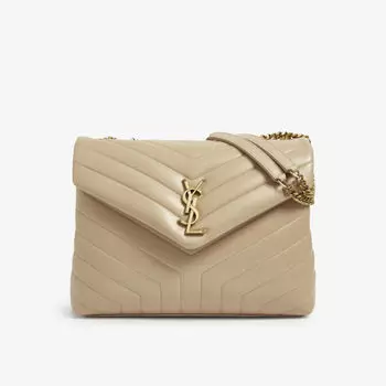 Кожаная сумка через плечо loulou среднего размера Saint Laurent, бежевый