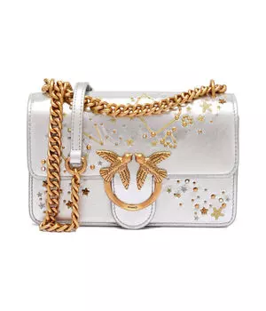 Кожаная сумка через плечо love one mini Pinko, серебряный