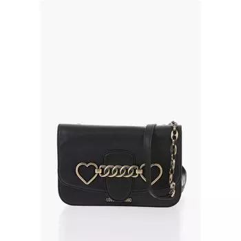 Кожаная сумка через плечо LOVE с зажимом в форме сердца Moschino, черный