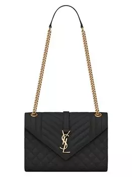 Кожаная сумка через плечо Matelass с монограммой Envelope среднего размера Saint Laurent, черный