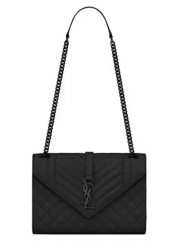 Кожаная сумка через плечо Matelass с монограммой Envelope среднего размера Saint Laurent, черный