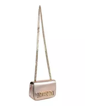 Кожаная сумка через плечо металлик с кристаллами и логотипом Moschino, цвет Fantasy Print Pink