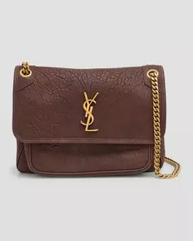 Кожаная сумка через плечо Niki среднего размера с клапаном YSL Saint Laurent, цвет Dark Coffee
