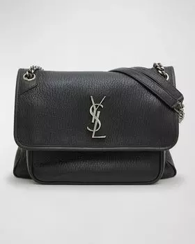 Кожаная сумка через плечо Niki среднего размера с клапаном YSL Saint Laurent, цвет Nero