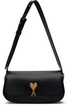 Кожаная сумка через плечо Paris Paris Ami Paris, черный