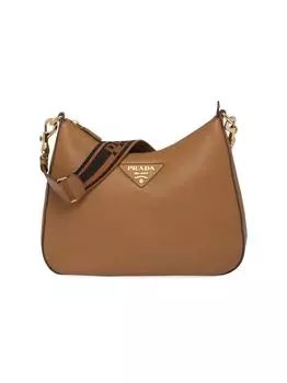 Кожаная сумка через плечо Prada, коричневый