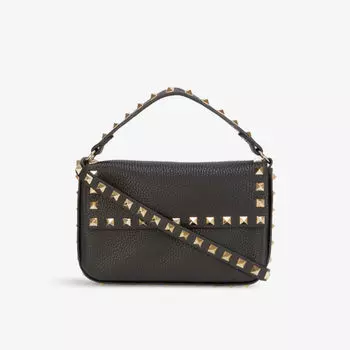 Кожаная сумка через плечо Rockstud с тисненым логотипом Valentino Garavani, цвет nero