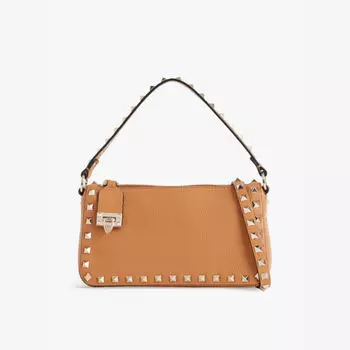 Кожаная сумка через плечо Rockstud со съемным ремешком Valentino Garavani, бежевый