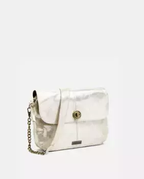 Кожаная сумка через плечо с эффектом металлик Pieces, серебряный