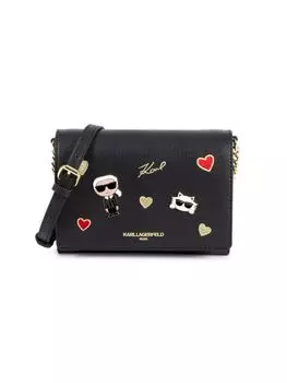 Кожаная сумка через плечо с аппликацией Karl Lagerfeld Paris, цвет Black Multi