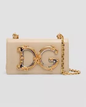 Кожаная сумка через плечо с цепочкой и клапаном для девочек DG Dolce&Gabbana, цвет Cappacino