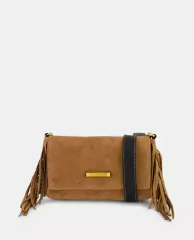 Кожаная сумка через плечо с клапаном и бахромой Tintoretto, коричневый