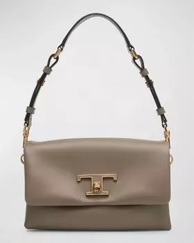 Кожаная сумка через плечо с клапаном Tod's, цвет Tortora Scuro