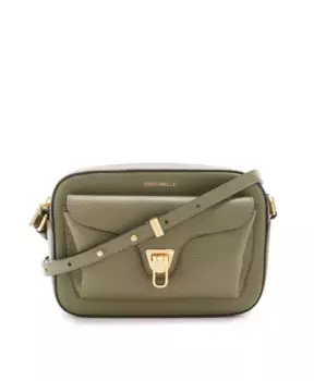 Кожаная сумка через плечо с легендарной застежкой кнопкой Coccinelle, зеленый