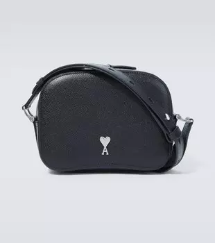 Кожаная сумка через плечо с логотипом Ami Paris, черный