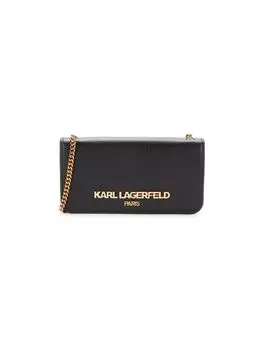 Кожаная сумка через плечо с логотипом и цепочкой Karl Lagerfeld Paris, цвет Black Gold