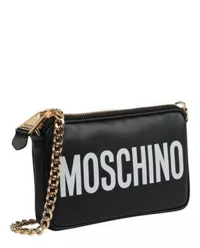 Кожаная сумка через плечо с логотипом и цепочкой Moschino, цвет Fantasy Print Black