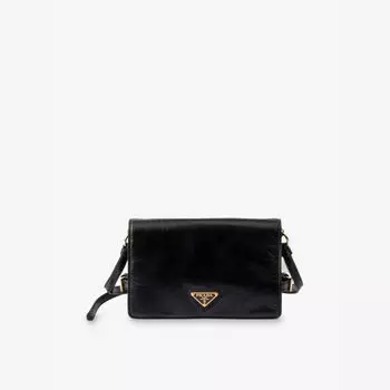 Кожаная сумка через плечо с логотипом и значком Prada, черный