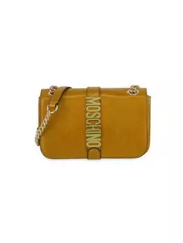 Кожаная сумка через плечо с логотипом Moschino, бежевый