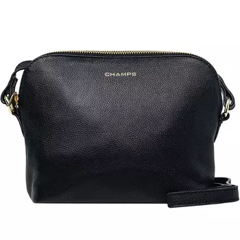Кожаная сумка через плечо с молнией сверху из коллекции Champs Gala, черный