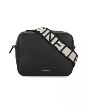 Кожаная сумка через плечо с ремешком с логотипом Coccinelle, черный