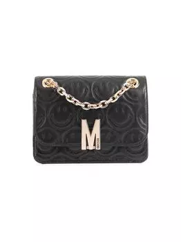 Кожаная сумка через плечо с тиснением Smiley Moschino, черный
