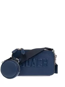 Кожаная сумка через плечо с тисненым логотипом Coach, синий