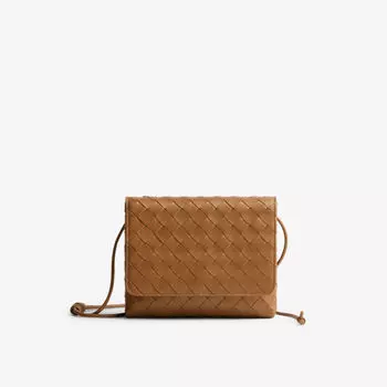 Кожаная сумка через плечо с узлом Bottega Veneta, цвет wood