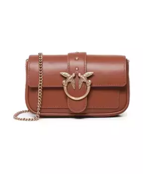 Кожаная сумка через плечо с заклепкой Pinko, коричневый