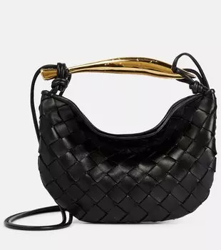 Кожаная сумка через плечо Sardine Mini Bottega Veneta, черный