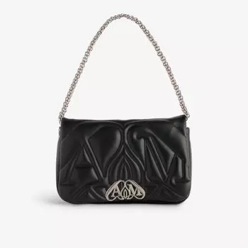 Кожаная сумка через плечо Seal с вышивкой Alexander Mcqueen, черный