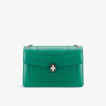 Кожаная сумка через плечо Serpenti Forever со змеиной застежкой Bvlgari, зеленый