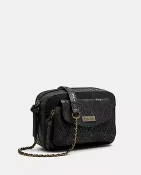 Кожаная сумка через плечо со змеиным мотивом Pieces, черный