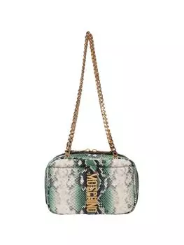 Кожаная сумка через плечо со змеиным принтом Moschino, зеленый