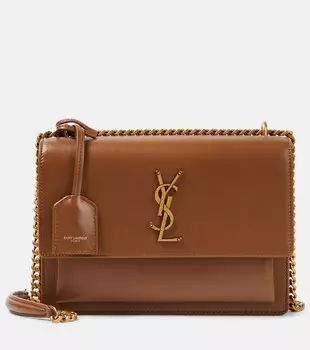 Кожаная сумка через плечо sunset среднего размера Saint Laurent, коричневый