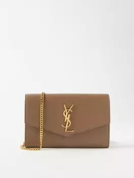 Кожаная сумка через плечо uptown с логотипом ysl Saint Laurent, бежевый
